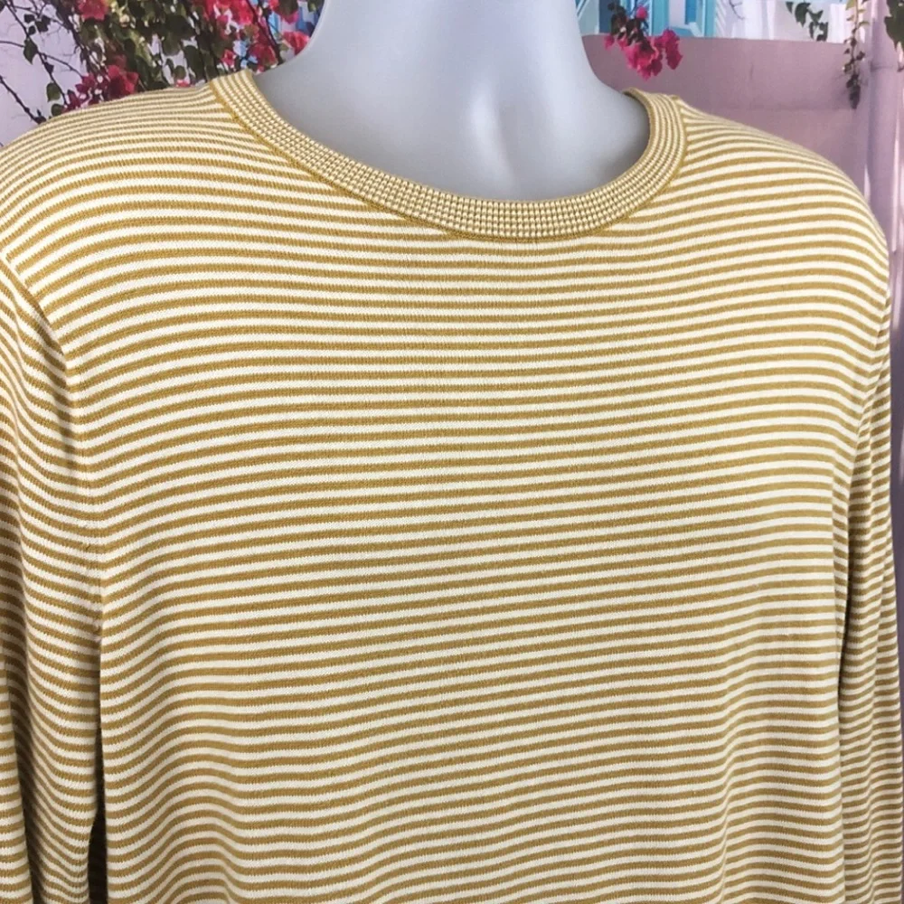 J. Crew Yellow and White Striped Crewneck Sweater